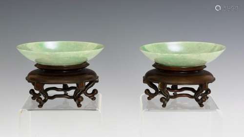 Pair of Jadeite Dishes w/ Stands, early 20th Century