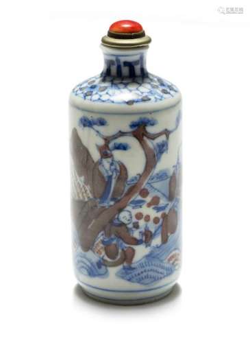 Chinese Blue & Red Underglaze Snuff Bottle, 19th