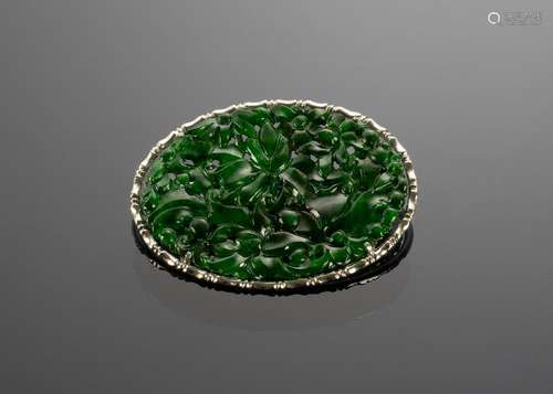 Chinese Jadeite Brooch GIA Certified, 19th Century