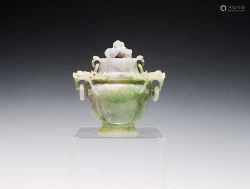 Chinese Covered Jadeite Vase, Early 20th Century