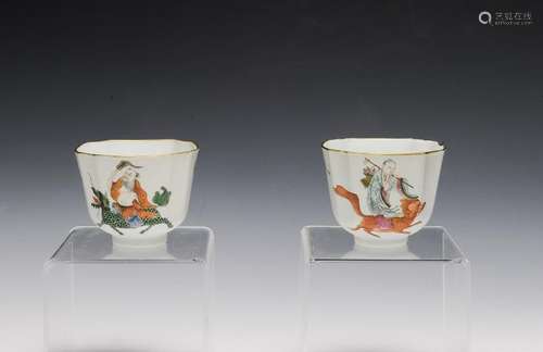 Pair of Famille Rose Cups of 8 Immortals, 19th Century