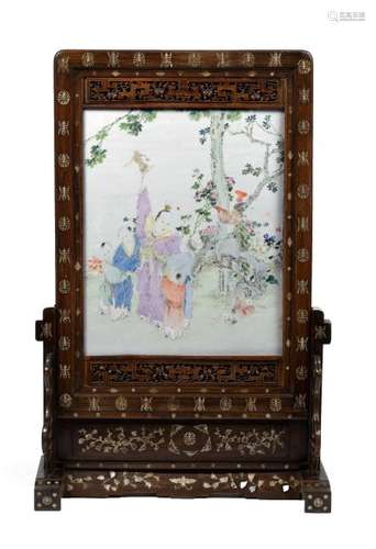 Table Screen w/ Plaque by Jin Pinqing, 19th Century