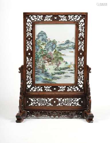 Table Screen w/ Landscape Plaque, Early 20th Century