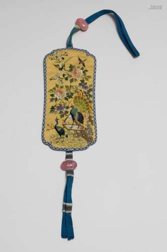 Chinese Embroidered Silk Incense Holder, 19th Century