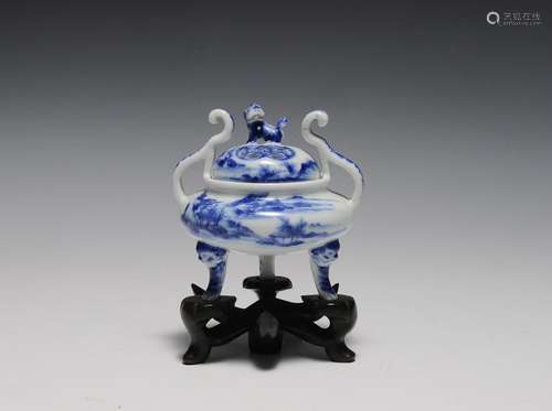 Chinese Blue & White Porcelain Censer, Republic