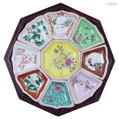 9-Piece Famille Rose Porcelain Tray & Box Qianlong