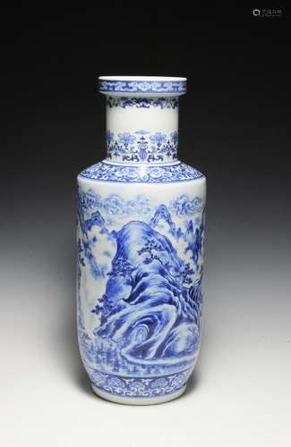 Large Blue & White Porcelain Vase, Nie Xingshen