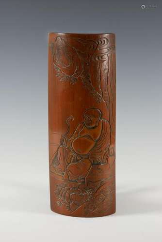 Bamboo Arm Rest Carved w/ Buddha, 19th Century