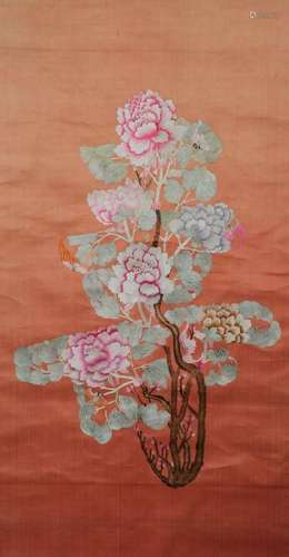 Chinese Orange-Ground Shou Embroidery, 19th Century