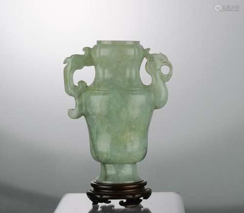 Chinese Jade Chilong & Phoenix Vase, 18-19th Century