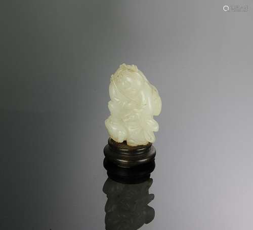 White Jade Snuff Bottle Carved w/ Liu Hai, 18th Century