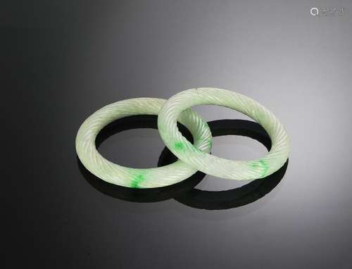 Pair of Chinese Jadeite Bangles, Qing Dynasty