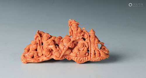 Coral Carving of a Group of Fishermen, 20th Century