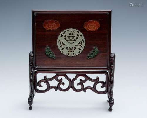 Chinese Table Screen w/ Jade Plaques, 19th-20th Century