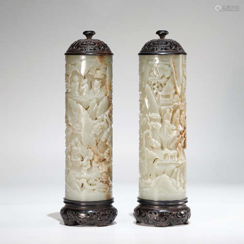 CHINESE PAIR OF WHITE JADE INCENSE HOLDERS