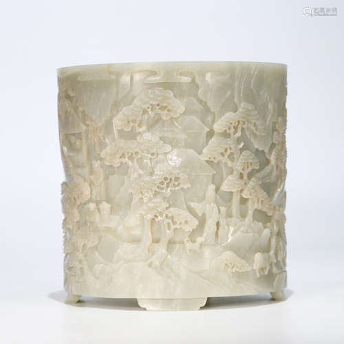 CHINESE WHITE JADE BRUSH POT