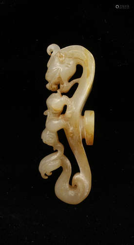 CHINESE JADE CARVED DRAGON BELT BUCKLE