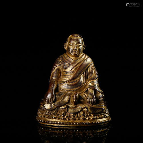 CHINESE GILT BRONZE SEATED GURU