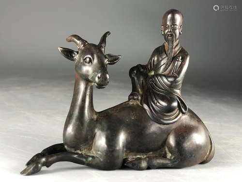 CHINESE BRONZE LAOSHOU ON DEER