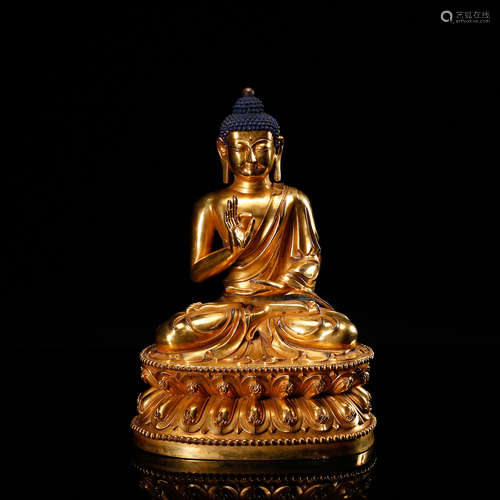 CHINESE GILT BRONZE SEATED SHAKYAMUNI