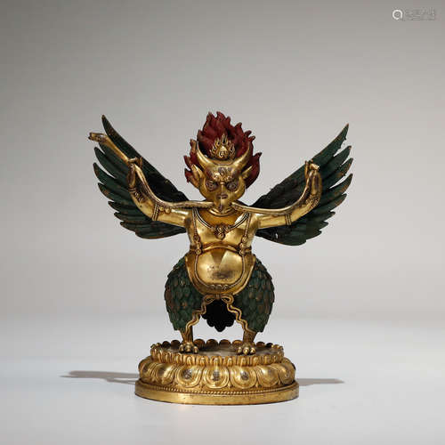 CHINESE TIBETAN GILT BRONZE GARUDA