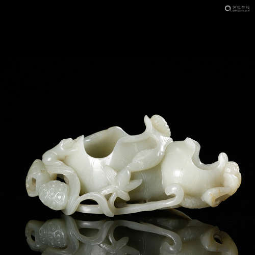 CHINESE WHITE JADE CARVED LOTUS WATER COUPE