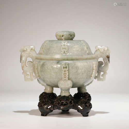 CHINESE JADE CARVED COVER CENSER