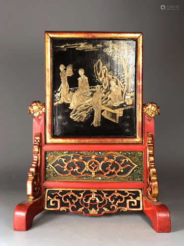 CHINESE LACQUER WOOD TABLE SCREEN