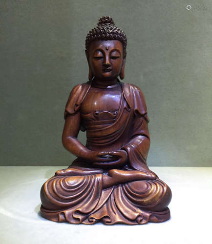 CHINESE SANDALWOOD FIGURE OF SHAKYAMUNI