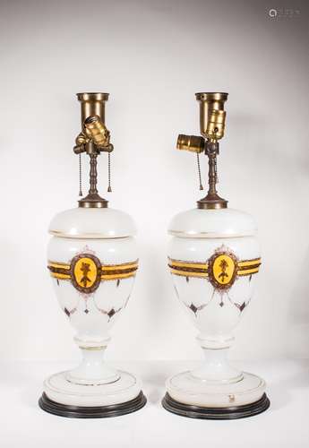 PAIRS OF ANTIQUE BOHEMIAN GLASS LAMPS