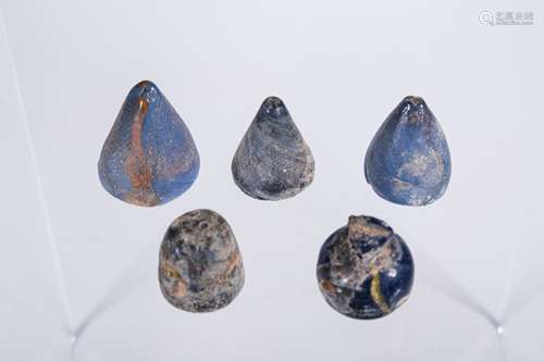 GROUP OF 5 ANCIENT EGYPTIAN GLASS GAMING PIECE SET