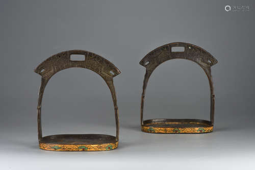 CHINESE PAIR OF BRONZE STIRRUPS