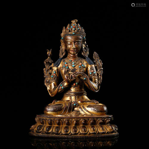 CHINESE GILT BRONZE SEATED TARA