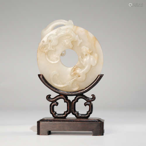 CHINESE WHITE JADE CHILONG BI DISK