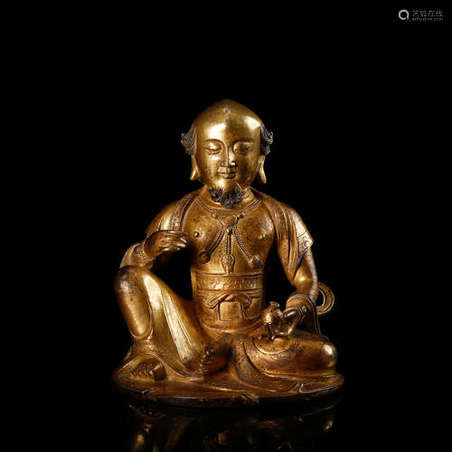 CHINESE GILT BRONZE SEATED GURU