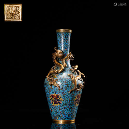 CHINESE CLOISONNE DRAGON VASE, MARKED