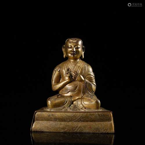 CHINESE GILT BRONZE SEATED GURU