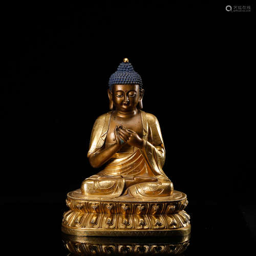 CHINESE GILT BRONZE SEATED SHAKYAMUNI