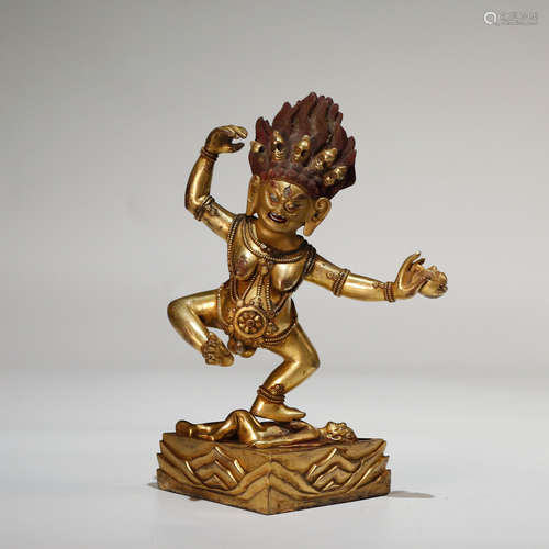 CHINESE GILT BRONZE MAHAKALA