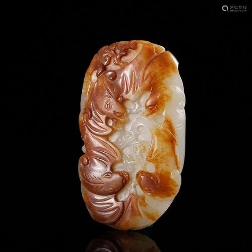 CHINESE WHITE JADE PENDANT OF BATS