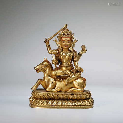 CHINESE GILT BRONZE MANJUSRI