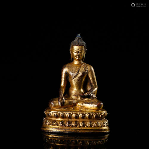 CHINESE GILT BRONZE SEATED SHAKYAMUNI