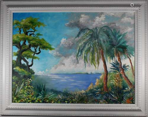 Florida School, Signed Coastal Scene