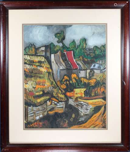 Signed, 20th C. Expressionist Village Scene