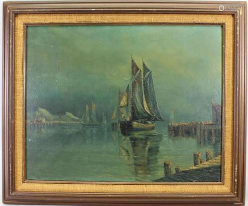 Early 20th C. Harbor Scene, Signed