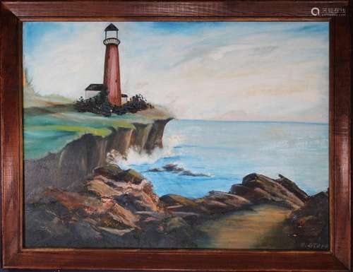 Signed, 20th C. Painting of a Lighthouse