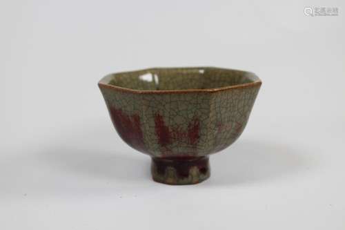 Chinese Flambe Glazed Crackleware Stem Cup