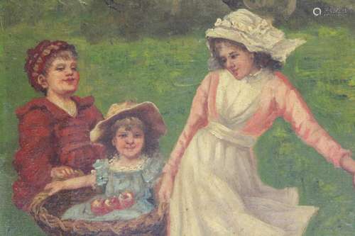 American School, 19th C. Painting of 3 Children