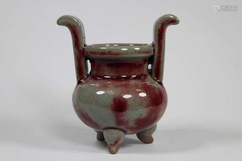 Twin Handled Chinese Flambe Glazed Footed Censer