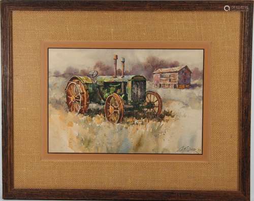 Veeder, Vintage Watercolor of a Tractor